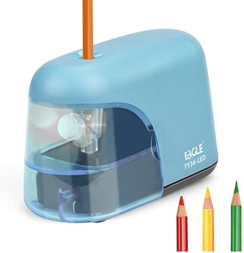 Eagle Taille-Crayon Électrique Alimenté par Batterie AA, Aiguiseur Brillant Automatique pour Crayons et de Couleur (Diamètre 6-8mm) avec Réservoir, Parfait pour la Maison/École/Bureau