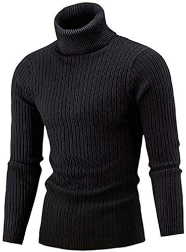 Belovecol Mens Jumpers Turtleneck Slim Fit Knitted Long Sleeve Pullover Sweaters, Black, M