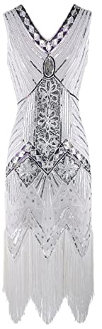 HAHAEMMA Vestido vintage de los años 1920 para mujer Flapper Charleston Vestido Gatsby con lentejuelas flecos dobladillo cóctel Flapper vestido de graduación vestido de noche vestido de cóctel fiesta