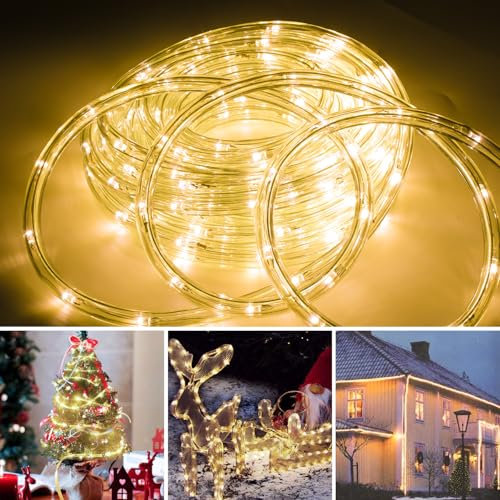 Cecaylie Tubo Luminoso 50M 1200 LED LED luce di corda all'interno all'aperto luce di corda bianco caldo con timer e 8 modalità, per camera giardino festa matrimonio decorazione di Natale