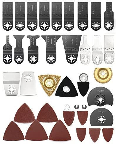 QWORK Juego de 100 Hojas de Sierra Oscilante, Accesorios Multiherramienta Oscilante Compatible con Fein Multimaster Bosch Dremel Makita Rockwel Worx