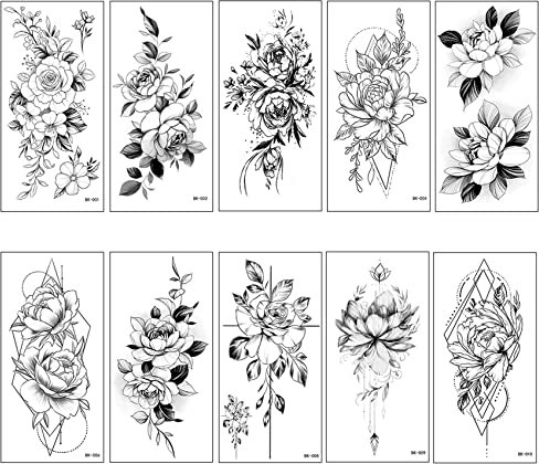 Neoreser 10 Fogli Tatuaggi Temporanei, Tattoo Temporaneo, Falso Tatuaggio per le Donne, Temp Tattoos Fiore, Adesivo Tatuaggio Finto per Donne e Ragazze