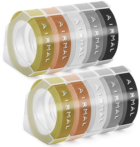 Prägegerät Etiketten kompatibel mit Dymo Prägeband 9mm für Dymo Prägeband Helle Farbe 3D-Etikettenband 9 mm x 3 m Kunststoff-Prägeetiketten für Omega Junior Prägegerät, 10 Rollen