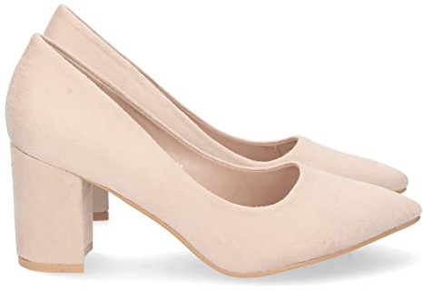 shoes&blues.es 70321-Zapato de Tacon para Mujer, Comodo, Estilo Salon, con Punta Fina, Primavera Verano 2023. Talla 39 Beige