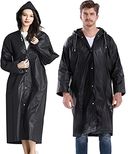 YANKUIRUI Rain Poncho Raincoats for Adults, 2 Pack Reusable Rain Jacket Rainwear with Hoods and Sleeves, Waterproof for Emergency, Outdoors, Camping, Disney (Black)