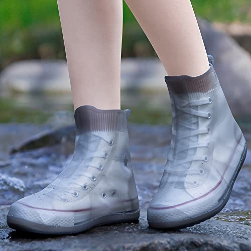 SooGree Shoe Covers Waterproof Rain Shoes Covers Reusable Foldable Rain Boots Slip Resistant Rubber Sole Overshoes Protectors for Cleaning Camping Travel Rain Galoshes with Buttons (L, Gray)
