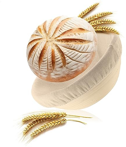 Robin Goods® Cesto per la fermentazione con inserto in lino lavabile - cesto per la fermentazione in vimini naturale - cestino per il pane (Cestino per fermentazione rotondo - 1 pezzo)