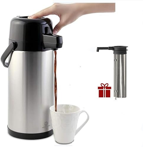 Airpot Coffee Dispenser with Pump,102 OZ/ 3L Large Coffee Dispenser with Tea Filter for Party Hot Drinks Water Tea Chocolate Hot/Cold Water, Insulated Stainless Steel Thermal Carafes