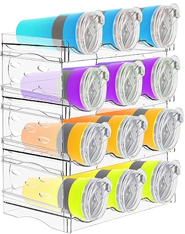 Étagère à bouteilles empilable - Étagère à vin à 4 niveaux - Porte-bouteilles - Réfrigérateur - Organisateur de bouteilles d'eau pour armoire de cuisine