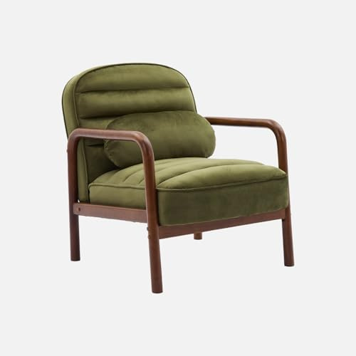 sweeek - Fauteuil scandinave Bois d'hévéa teinté Noyer et Tissu Velours Kaki