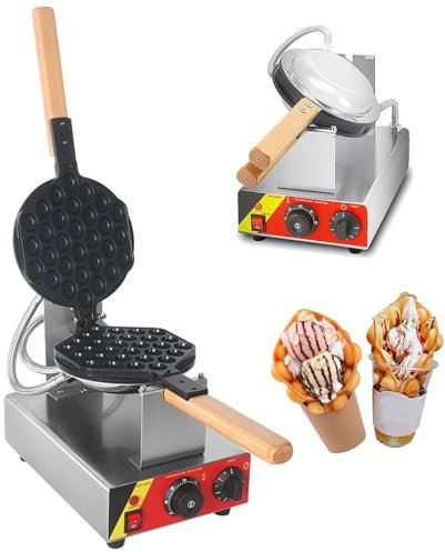 Bubble Waffle Maker, non-stick Hong Kong ägg våffeljärn med 180° roterbara och trähandtag, Bubble Waffle Machine för Glass Desserts