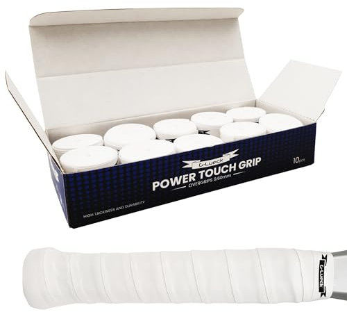 G-Lueck 10er Set Tennis Premium Overgrip Power Touch - Hoher Grip, Lange Haltbarkeit - 0,60mm Stärke | Griffband für Padel, Squash, Badminton Schläger | Anti-Rutsch (Weiß)