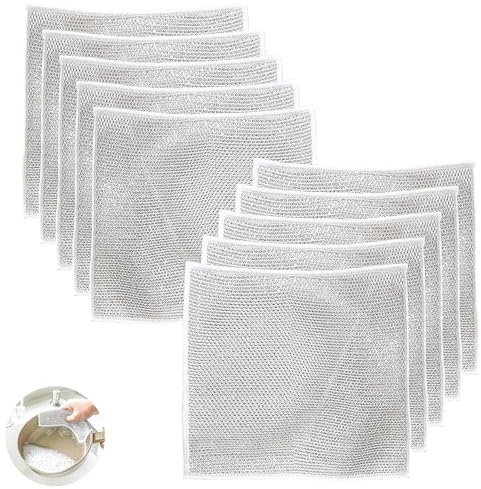 Lot de 10 chiffons de nettoyage en fil métallique anti-rayures pour nettoyer les métaux, double brosse en acier inoxydable, chiffons de vaisselle multi-usages, pour récurer et nettoyer la vaisselle
