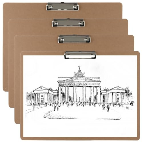 Lot de 4 planchettes à pinces extra larges A3 avec double clips, 33 x 43 cm, design en bois pour l'art, le dessin et le bureau