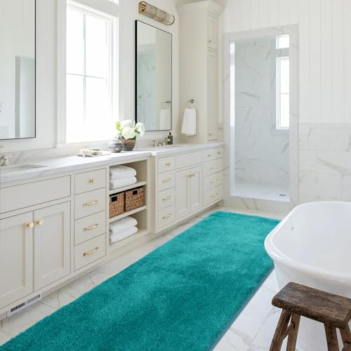 SOANNY Bath Mat Runner Rug, Non Slip Absorbent, Turquoise, 60x120cm | Large Shower Tub Rug, Soft Plush, Machine Washable, Absorbent Floor for Bathroom Hallway Kitchen Entryway Laundry Bedside