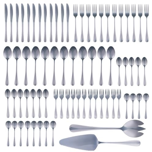 alpina Set Posate 75 Pezzi per 12 Persone – Posate Acciaio Inox – Coltelli Forchette Cucchiai Cucchiaini Caffè Tè Dolce Insalata – Servizio Posate Completo Tavola