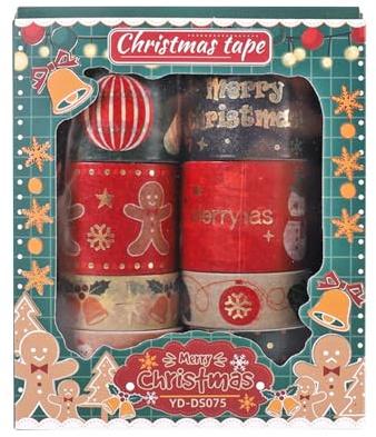 Bohemisk jul Washi-tejp: vintage rulle, färgglatt självhäftande papper, omslagsklistermärke set, julmönster tecknad konst band | jul Washi