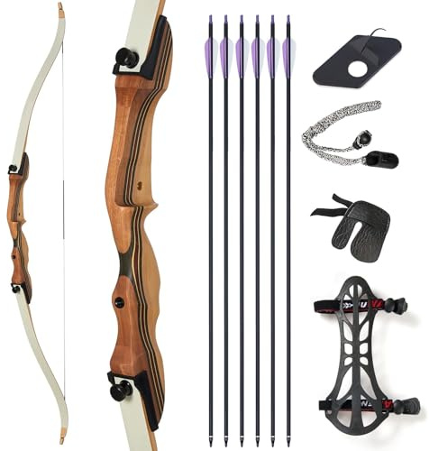 62 Zoll Bogenschießen Recurve Bogen Set für Erwachsene und Anfänger, Takedown Recurve Bogen für Outdoor, Jagd und Praxis, Rechte Hand, 26/30/34/17.2 kg (17.2 kg Set)