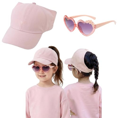 HTTDSLF Casquette de Baseball Filles, Été Chapeau de Soleil Enfant Réglable, Respirant et Séchage Rapide, Casquette Queue de Cheval Fille 2-9Ans(52-54CM), pour Activités de Plein Air (Rose)