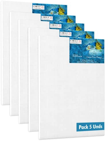 CHELY INTERMARKET MOD560 Lienzos Para Pintar 20x50 CM Pack 5 Unidades Bastidor Madera 16 MM Algodón Blanco Preimprimado Profesional Para Acrílico Óleo Manualidades Bellas Artes Artistas Aficionados