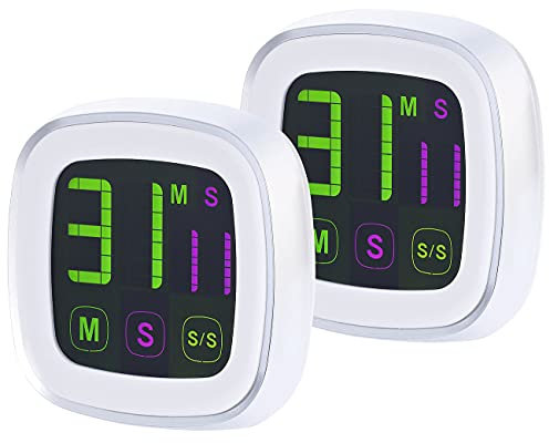 infactory Küchenuhr Digital Timer: 2er-Set magnetische Küchentimer mit farbigem Touchscreen (Timer Küche Digital, Eieruhr mit Magnet, Magnete)