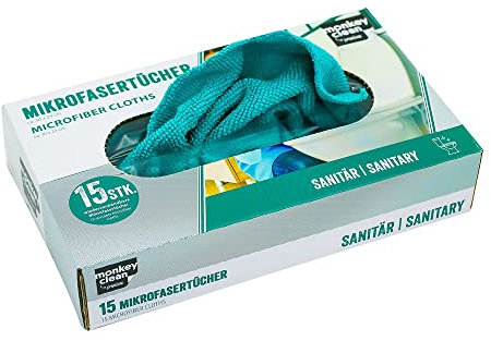 MONKEY CLEAN® 15er Box Premium Mikrofasertücher SANITÄR • wiederverwendbar • Universell Einsetzbar • 30 x 23 cm Reinigungstücher • Poliertuch • Microfasertuch • Tücher • Wischtuch • Geschirrtücher