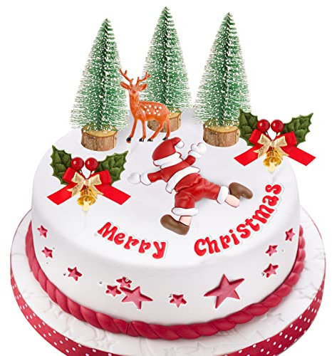 8Pièces Décoration Gâteau Cake Toppers Garniture Figurines Merry Christmas Père Noël Arbres Renne Cupcake Décor pour Fête Joyeux Noël