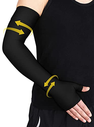 Beister Manicotto a compressione medica per linfedema con guanto di sfida per uomini e donne (singolo), supporto completo per braccio 20-30 mmHg., nero, Large