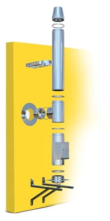 Conduit de cheminée en inox Oskar Ø 130mm I Kit complet pour cheminée et poêle á bois I Longueur 4,2 m I 25 mm d’isolation I 0,5 mm d’épaisseur I Conduit double paroi I Distance mural 60-100 mm