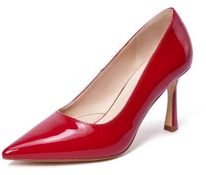 Zhabtuc Escarpins Femme Sexy Chaussures à Talons Hauts Bout Fermé Stiletto 10 cm Escarpins Classiques pour Fêtes, Mariages, Rouge PU, 37 EU