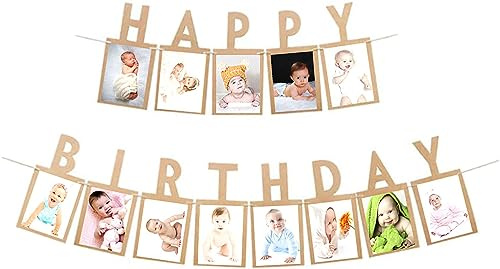 Vintage Kraft Card Paper Photo Banner - Birthday Frame Picture Album Bunting Garland for Kids and Adults Party Decoration