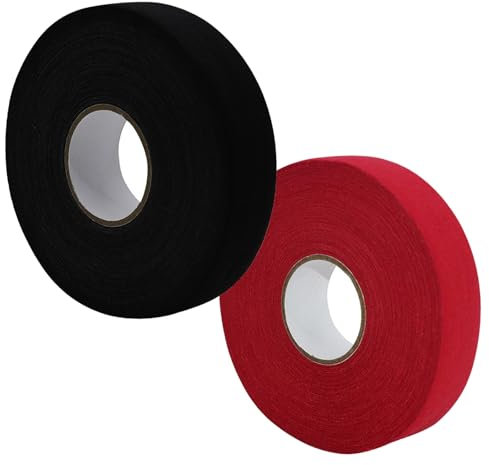 Pizsieat 2 Roll Hockey Tape Rutschfestes Schlägertape Eishockey Tape 2,5cm*25m Griffband Hockeyschläger Tape Anti-Rutsch für Tennis Squashschläger Badmintongriff Springseil Angelrute (Schwarz, Rot)