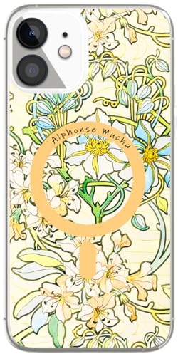 Berkin Arts kompatibelt med iPhone 12 fodral/iPhone 12 Pro fodral klart transparent skydd [kompatibel med Magsafe], Art Nouveau blommig blomma (Klematis av Alphonse Mucha)