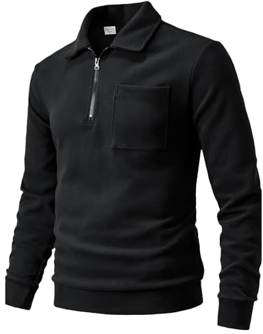 Harbrosrce Homme Sweatshirt en Polaire à Manches Longues et Fermeture éclair Sweat Polo Col Zippé French Terry Sweat