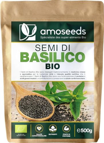 Semi di Basilico Bio 500G | Sazietà, Rinfrescanti, Ricchi di Proteine | Simili ai semi di Chia | Qualità Superiore