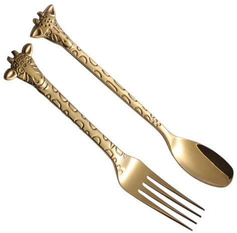 IMIKEYA Set di 2 Cucchiai e Forchette da Dessert in Acciaio a Forma di Animato Lucidati a per Tè Dolci Insalate Casa