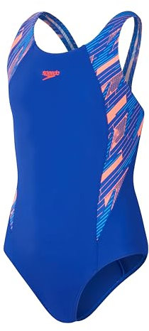 Speedo HyperBoom Splice Muscleback Badeanzug | Schwimmtraining | Chlorbeständig für Mädchen, Echtes Kobaltblau/Sirenenrot/Picton-Blau, 15-16 Jahre
