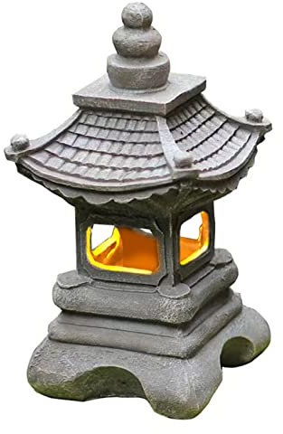 Hintyne Japanese Solar Powered Pagoda Lantern Tower Decorative Ornaments Garden Courtyard Resin Artifact Solar Lamp