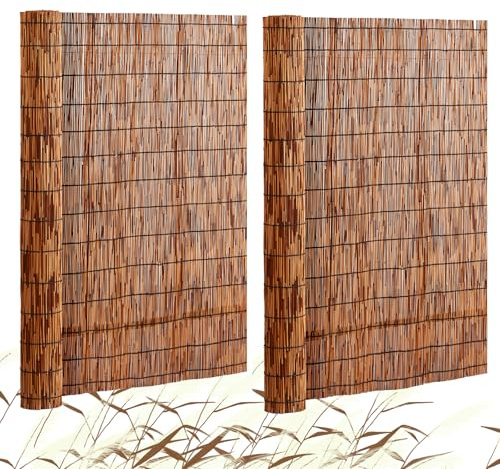 VEVOR Valla de Caña Natural 5x1,2 m Cortina de Caña para Balcón 2 Piezas Rollo de Valla de Caña para Patio al Aire Libre Valla Pantalla de Caña Natural Decorativa para Privacidad, Jardín, Marrón