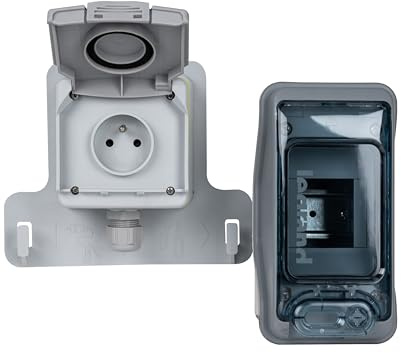 Ladesteckdose IP54 für Elektroautos, mit FI/LS-Schalter, 20 A, französische Steckdose (Steckdose + 2 Module, Koffer)