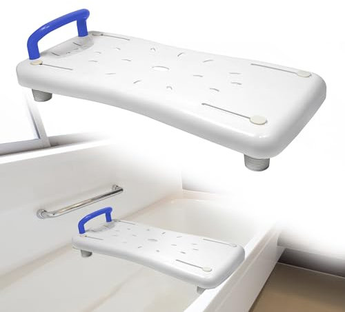 HENGMEI Bath Seat for Seniors, Adjustable Plastic Bath Board, Tub Entry Aid, Adults Shower Board with Soap Tray and Handle, Blue