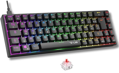 The G-Lab - Keyz Titanium - Clavier Gaming 65% AZERTY, USB - Clavier Mecanique Switch Rouge - RGB 100% Personnalisable, Anti-Ghosting, Macros programmables - pour PC, PS4, PS5, Xbox - New (Noir)