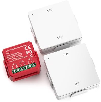 Yomogi Interruttore Senza Fili 433MHz, Confezione da 2 Pack RF Trasmettitori e 1 Ricevitore, Portata 100m Bidirezionale per Illuminazione LED, Telecomando per Lampade, Installazione Facile