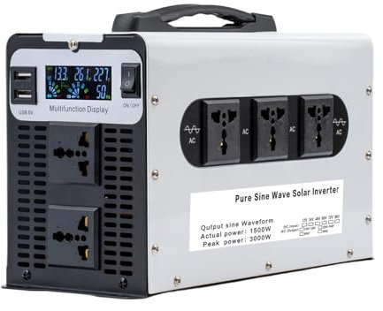 HYZHANHONG Inverter de Onda sinusoidal de 1500W/3000W (Pico), DC 12V/24V/48V/60V/72V a AC 110V/220V Power Inverter con 5 Inverter de automóviles de CA, Adecuado para RV, Campamento, hogar,24V TO 220V