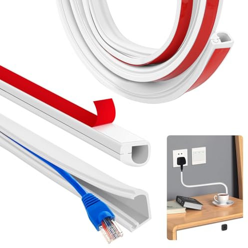 3M Cable Trunking Self Adhesive, Mini Cable Trunking for Walls, Whtie Wire Covers, Flexible Trunking for Electric Line, Make Wires Neater, Prevent Pets and Babies from Chewing on Electrical Cords