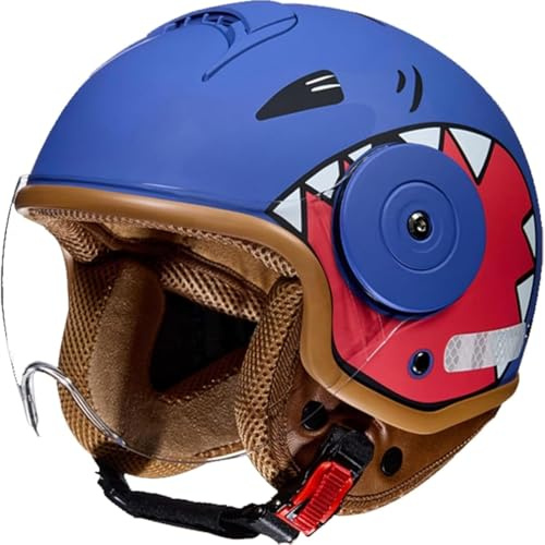 Caimcie Casco de Moto para niños, Casco de Scooter, Casco Jet con Visera, Casco Bonito, Casco de Scooter para niñas, Casco de ciclomotor para niños de 5 a 12 años E,48-58cm
