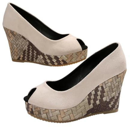 XHZPF Scarpe singole con tacco alto con tacco alto con tacco a cuneo bocca per donne in autunno, nuova scarpa singola poco profonda(bianco,38)
