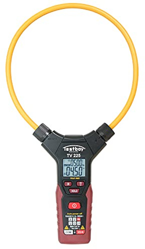 Testboy TV 225 flexibles Zangenamperemeter (Strommessung bis 3000 A AC, Spannungsmessung bis 600 V AC/DC, LED-Messstellenbeleuchtung, kontaktloses Messen, T-RMS Messverfahren), Rot/Schwarz
