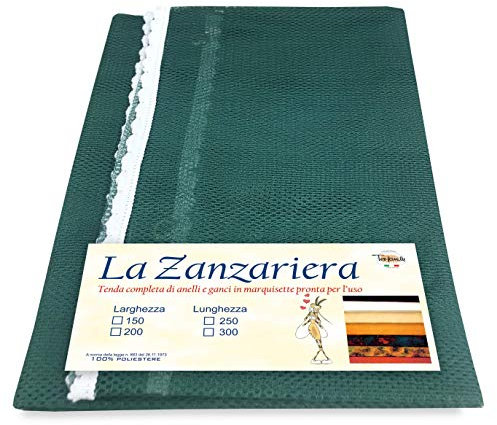 Tex family Tenda Zanzariera da Esterno Balcone Giardino | Rete Anti Insetti con Frangia e Occhielli | Poliestere Resistente | Ideale per Porta e Finestra | Cm. 150x250 | Verde