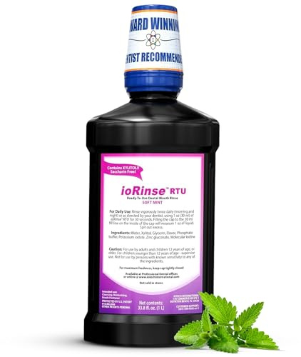 ioRinse RTU Halitosis Mouthwash for Fresh Breath, Dentists' Top Choice, Alcohol Free & Fluoride Free Molecular Iodine Oral Rinse, Soft Mint, Professional Clean Mouth Wash, RTU Mouthwash 33.8 oz